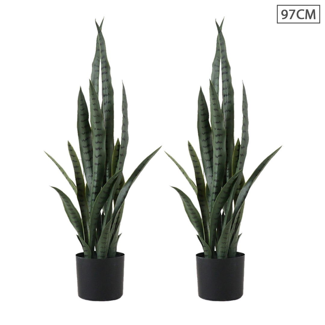SOGA 2X 97cm Sansevieria Snake Artificial Plants with Black Plastic Planter Greenery, Home Office Decor • LUZ-APlantFH9712X2