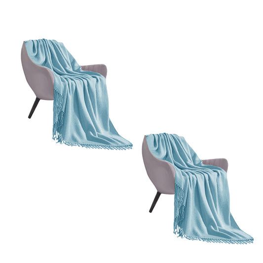 SOGA 2X Sky Blue Acrylic Knitted Throw Blanket Solid Fringed Warm Cozy Woven Cover Couch Bed Sofa Home Decor • LUZ-Blanket914X2