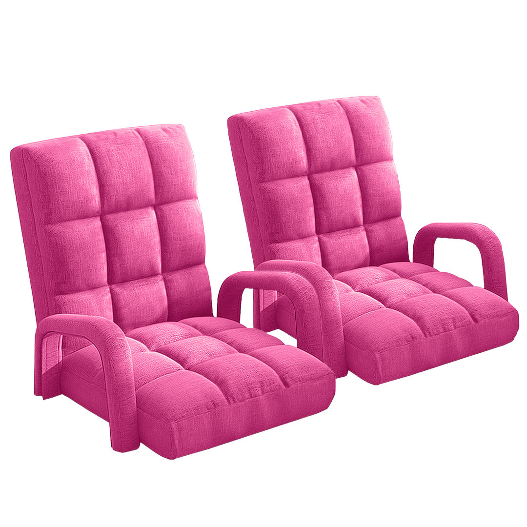 SOGA 2X Foldable Lounge Cushion Adjustable Floor Lazy Recliner Chair with Armrest Pink • LUZ-LoungeArmPinkX2