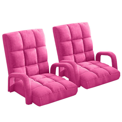 SOGA 2X Foldable Lounge Cushion Adjustable Floor Lazy Recliner Chair with Armrest Pink • LUZ-LoungeArmPinkX2
