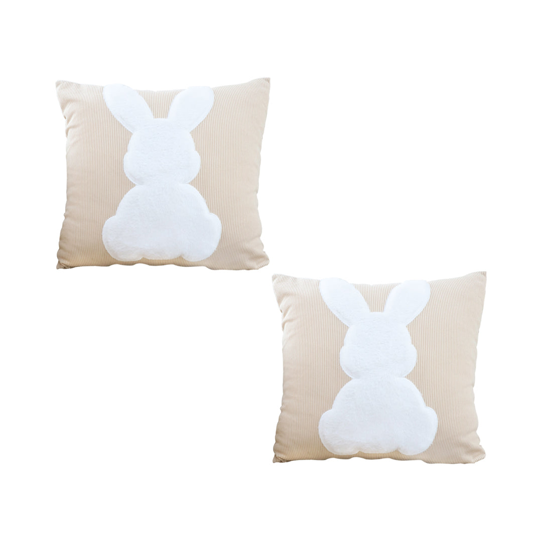 SOGA 2X 45cm Throw Pillow Light Tan Square Cushion with Soft White Rabbit Design Decorative Home Decor • LUZ-FrenchCushion282X2