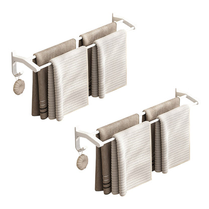 SOGA 2X 52cm White Wall-Mounted Double Pole Towel Holder Bathroom Organiser Rail Hanger with Hooks • LUZ-TAN1047X2