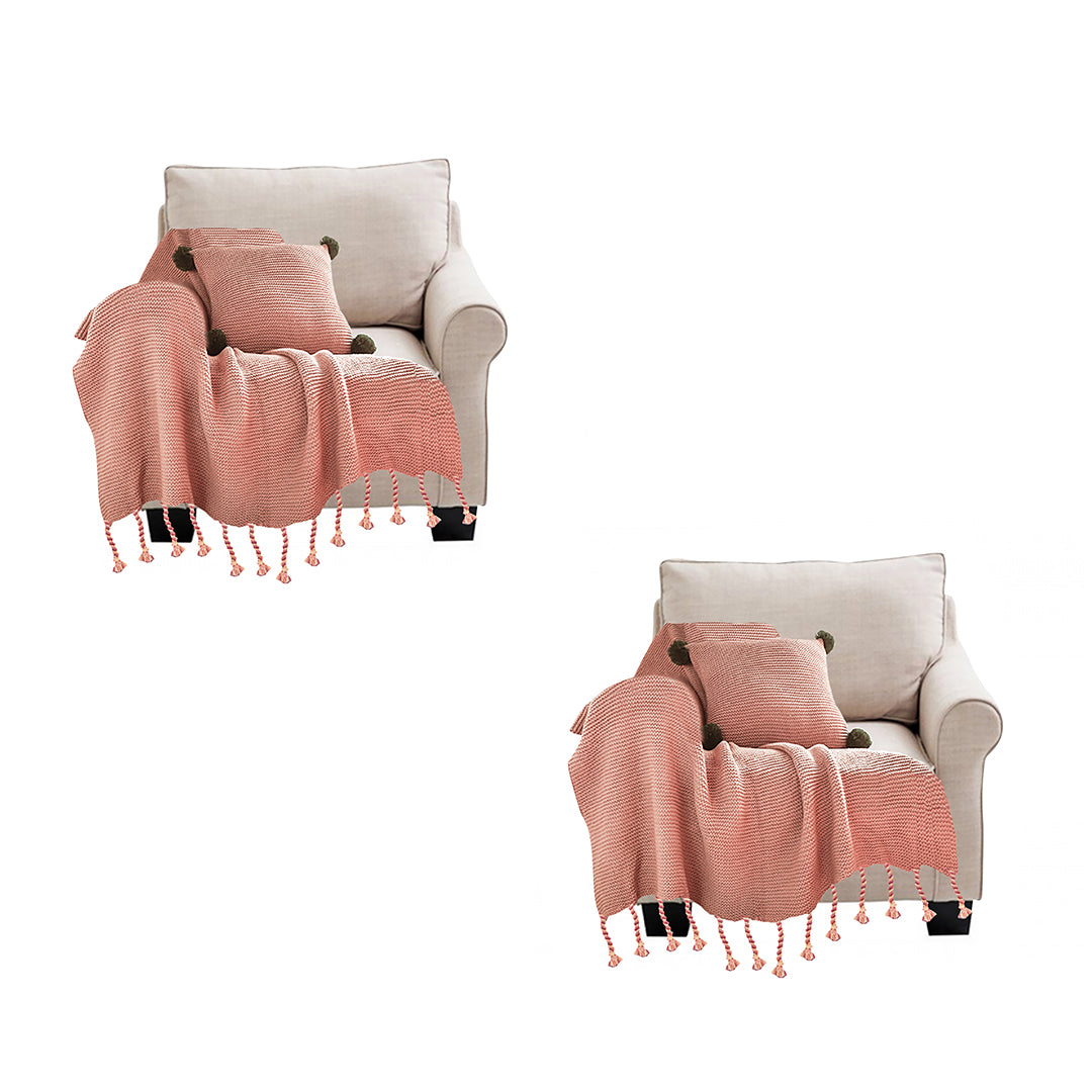 SOGA 2X Pink Tassel Fringe Knitting Blanket Warm Cozy Woven Cover Couch Bed Sofa Home Decor • LUZ-Blanket930X2