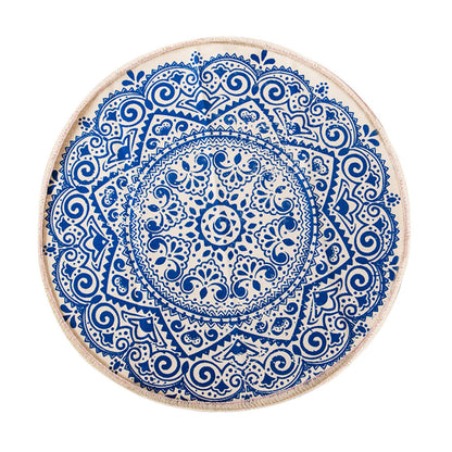 SOGA Blue Carpet Soft Linen Bohemian Non-Slip Floor Retro Minimalist Round Rug Home Decor with Tassels • LUZ-CarpetRAG3
