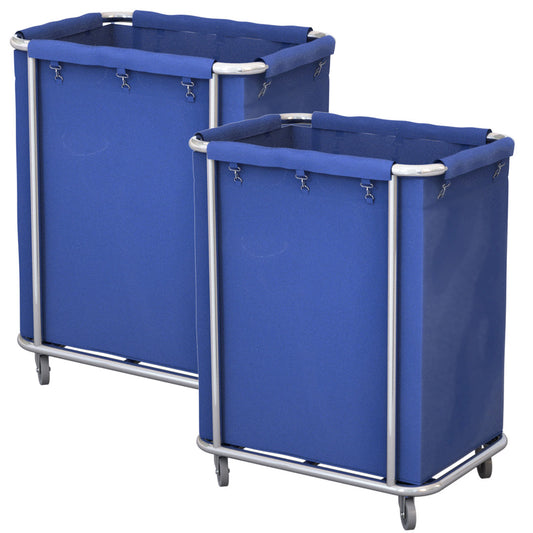 SOGA 2X Stainless Steel Commercial Square Soiled Linen Laundry Trolley Cart with Wheels Blue • LUZ-Soga057AX2