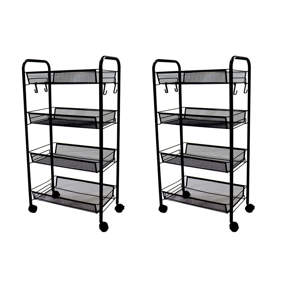 SOGA 2X 4 Tier Steel Black Bee Mesh Kitchen Cart Multi-Functional Shelves Portable Storage Organizer with Wheels • LUZ-KitchenXY037X2