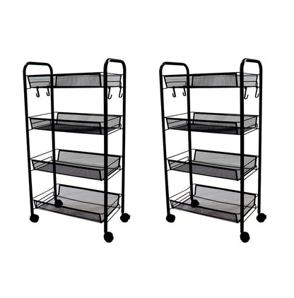 SOGA 2X 4 Tier Steel Black Bee Mesh Kitchen Cart Multi-Functional Shelves Portable Storage Organizer with Wheels • LUZ-KitchenXY037X2