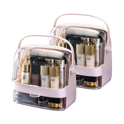 SOGA 2X 2 Tier Pink Countertop Makeup Cosmetic Storage Organiser Skincare Holder Jewelry Storage Box with Handle • LUZ-BathC102X2