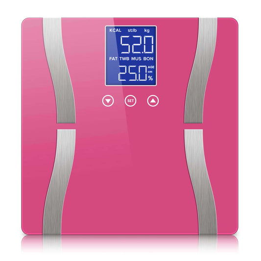 SOGA Glass LCD Digital Body Fat Scale Bathroom Electronic Gym Water Weighing Scales Pink LUZ-BodyFatScalePink