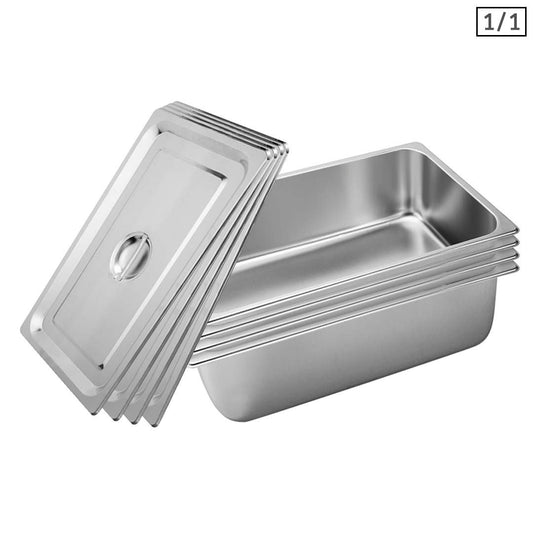 SOGA 4X Gastronorm GN Pan Full Size 1/1 GN Pan 20cm Deep Stainless Steel Tray With Lid • LUZ-GP5406wLidX4