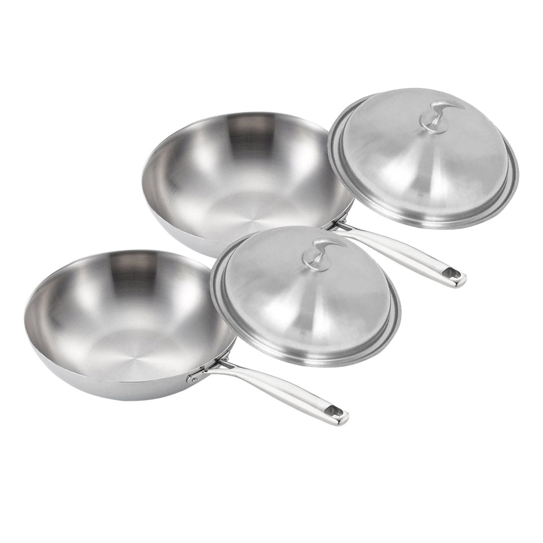 SOGA 2X 18/10 Stainless Steel Fry Pan 32cm Frying Pan Top Grade Cooking Skillet with Lid • LUZ-TRIFPI32X2