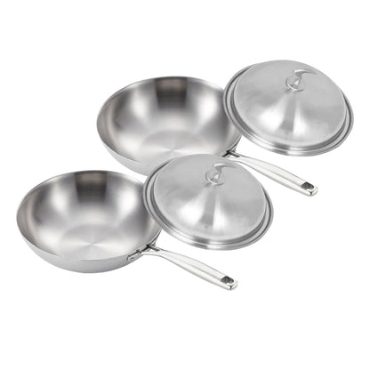 SOGA 2X 18/10 Stainless Steel Fry Pan 32cm Frying Pan Top Grade Cooking Skillet with Lid • LUZ-TRIFPI32X2