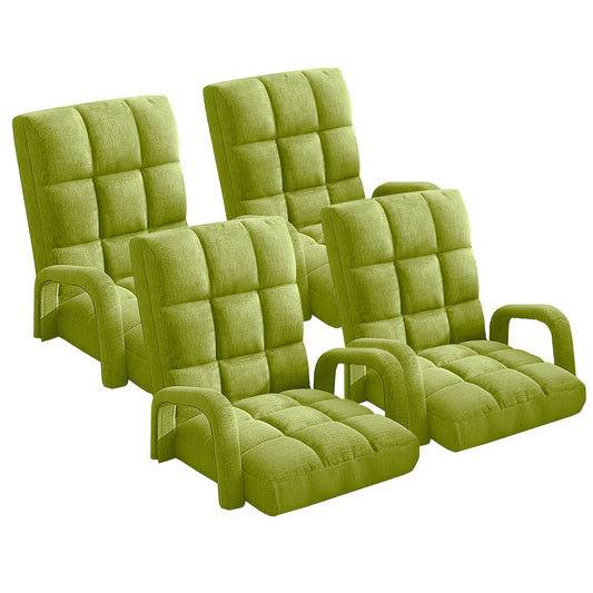 SOGA 4X Foldable Lounge Cushion Adjustable Floor Lazy Recliner Chair with Armrest Yellow Green • LUZ-LoungeArmYellowX4