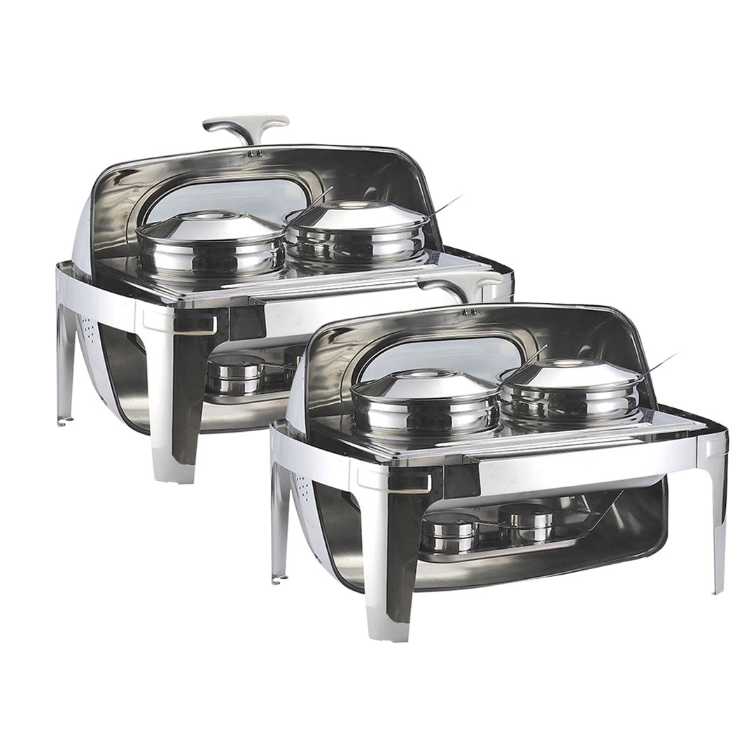 SOGA 2X 6.5L Stainless Steel Double Soup Tureen Bowl Station Roll Top Buffet Chafing Dish Catering Chafer Food Warmer Server • LUZ-ChafingDishV4A2X2