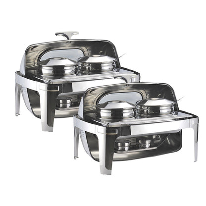 SOGA 2X 6.5L Stainless Steel Double Soup Tureen Bowl Station Roll Top Buffet Chafing Dish Catering Chafer Food Warmer Server • LUZ-ChafingDishV4A2X2