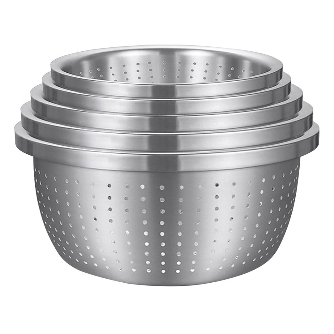 SOGA Stainless Steel Nesting Basin Colander Perforated Kitchen Sink Washing Bowl Metal Basket Strainer Set of 5 • LUZ-Bowl621