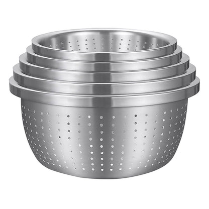 SOGA Stainless Steel Nesting Basin Colander Perforated Kitchen Sink Washing Bowl Metal Basket Strainer Set of 5 • LUZ-Bowl621
