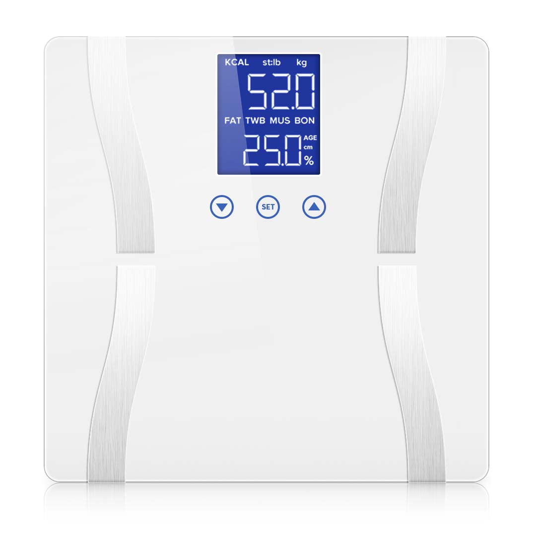 Glass LCD Digital Body Fat Scale Bathroom Electronic Gym Water Weighing Scales White • LUZ-BodyFatScaleWhite