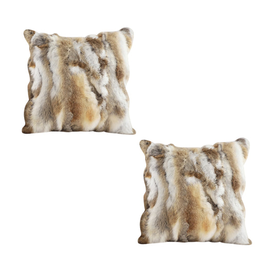 SOGA 2X 45cm Throw Pillow Coffee Rabbit Fur Square Warm Cozy Decorative Cushion Home Decor • LUZ-FrenchCushion310X2