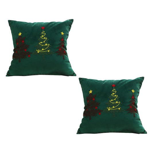 SOGA 2X 45cm Throw Pillow Green Three Embroidered Christmas Trees for Festive Holiday Square Cushion Home Decor • LUZ-FrenchCushion271X2