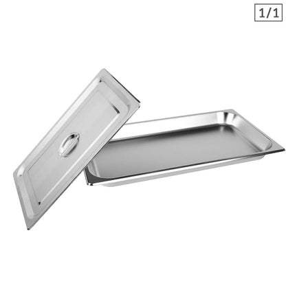 SOGA Gastronorm GN Pan Full Size 1/1 GN Pan 6.5cm Deep Stainless Steel Tray With Lid • LUZ-GP5403wLidX1