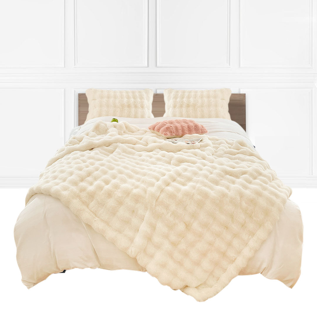 SOGA 200cm Creamy White Fur Fuzzy Super Soft and Cozy Fluffy Throw Blanket • LUZ-BlanketFur337