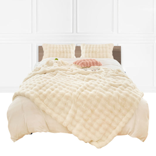 SOGA 200cm Creamy White Fur Fuzzy Super Soft and Cozy Fluffy Throw Blanket • LUZ-BlanketFur337