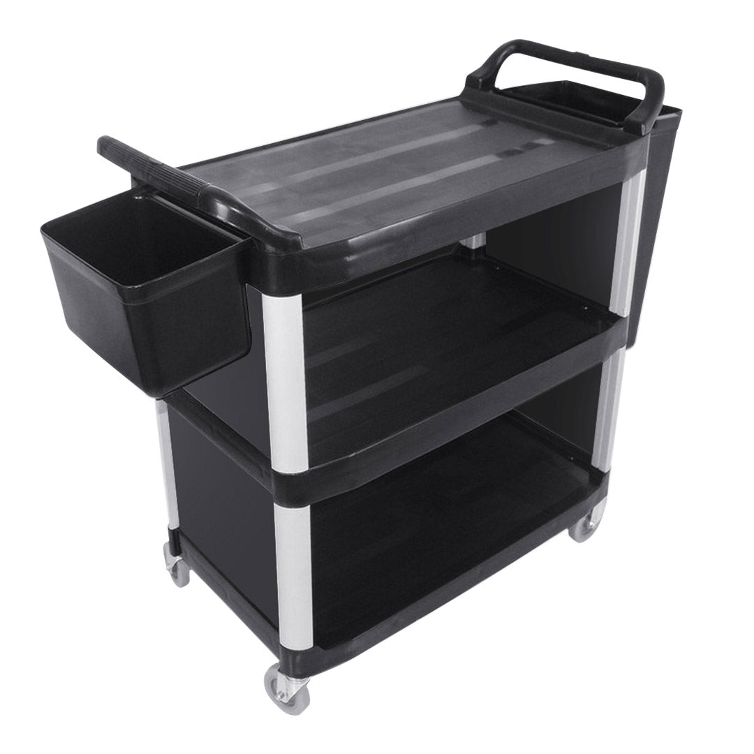 SOGA 3 Tier Covered Food Trolley Food Waste Cart Storage Mechanic Kitchen with Bins • LUZ-FoodCart1515WithBins