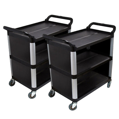 SOGA 2X 3 Tier Covered Food Trolley Food Waste Cart Storage Mechanic Kitchen Black • LUZ-FoodCart1515X2
