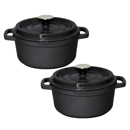 SOGA 2X Cast Iron 24cm Stewpot Casserole Stew Cooking Pot With Lid Black • LUZ-StewPot24cmBlackX2