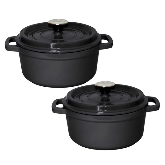 SOGA 2X Cast Iron 24cm Stewpot Casserole Stew Cooking Pot With Lid Black • LUZ-StewPot24cmBlackX2