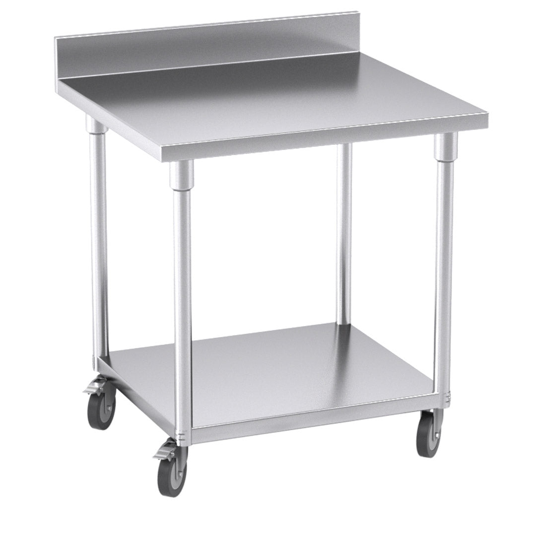 SOGA 80cm Commercial Catering Kitchen Stainless Steel Prep Work Bench Table with Backsplash and Caster Wheels • LUZ-WorkBenchSS800180CM
