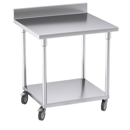 SOGA 80cm Commercial Catering Kitchen Stainless Steel Prep Work Bench Table with Backsplash and Caster Wheels • LUZ-WorkBenchSS800180CM