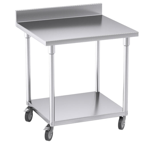 SOGA 80cm Commercial Catering Kitchen Stainless Steel Prep Work Bench Table with Backsplash and Caster Wheels • LUZ-WorkBenchSS800180CM