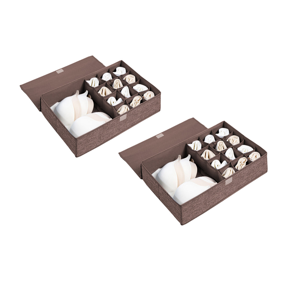 SOGA 2X Coffee Flip Top Underwear Storage Box Foldable Wardrobe Partition Drawer Home Organiser • LUZ-SBox033X2