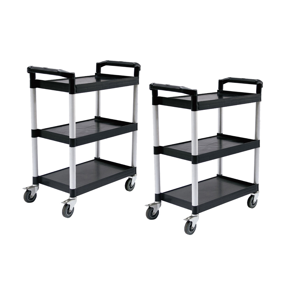 SOGA 2X 3 Tier Food Trolley Portable Kitchen Cart Multifunctional Big Utility Service with wheels 830x420x950mm Black • LUZ-FoodCart1517X2