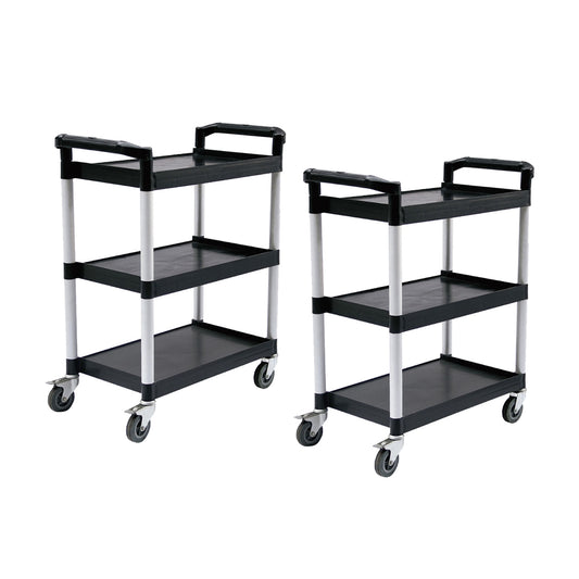 SOGA 2X 3 Tier Food Trolley Portable Kitchen Cart Multifunctional Big Utility Service with wheels 830x420x950mm Black • LUZ-FoodCart1517X2