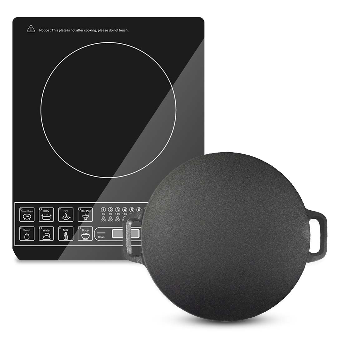 SOGA Electric Smart Induction Cooktop and 34cm Cast Iron Induction Crepe Pan Baking Cookware • LUZ-ECookt-CrepePan34