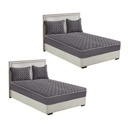 SOGA 2X Grey 153cm Wide Mattress Cover Thick Quilted Fleece Stretchable Clover Design Bed Spread Sheet Protector with Pillow Covers • LUZ-BCover7002X2