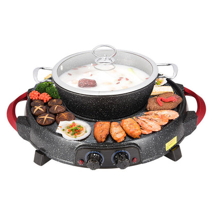 SOGA 2 in 1 Electric Stone Coated Teppanyaki Grill Plate Steamboat Hotpot • LUZ-SteamboatR2Round