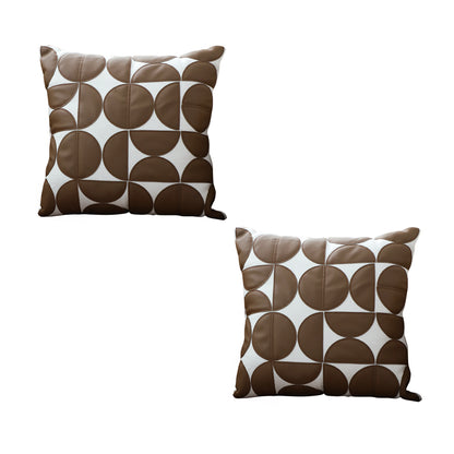 SOGA 2X 45cm Brown Leather Square Pillow Half Moon Patchwork Design Decorative Cushion for Living Room • LUZ-FrenchCushion284X2