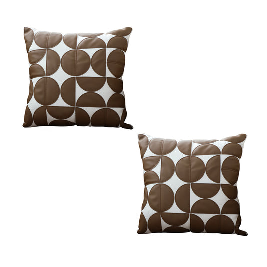 SOGA 2X 45cm Brown Leather Square Pillow Half Moon Patchwork Design Decorative Cushion for Living Room • LUZ-FrenchCushion284X2