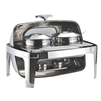 SOGA 6.5L Stainless Steel Double Soup Tureen Bowl Station Roll Top Buffet Chafing Dish Catering Chafer Food Warmer Server • LUZ-ChafingDishV4A2