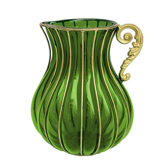 SOGA Green European Colored Glass Home Decor Jar Flower Vase with Metal Handle • LUZ-HO-VaseYG8043G