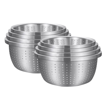 SOGA 2X Stainless Steel Nesting Basin Colander Perforated Kitchen Sink Washing Bowl Metal Basket Strainer Set of 4 • LUZ-Bowl613X2