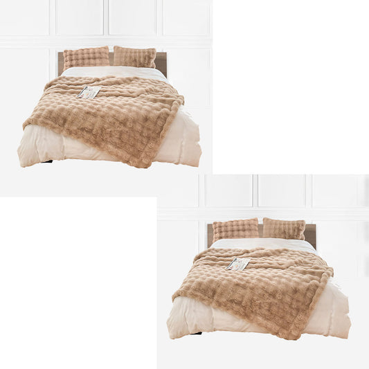 SOGA 2X 200cm Light Camel Fur Fuzzy Super Soft and Cozy Fluffy Throw Blanket • LUZ-BlanketFur332X2