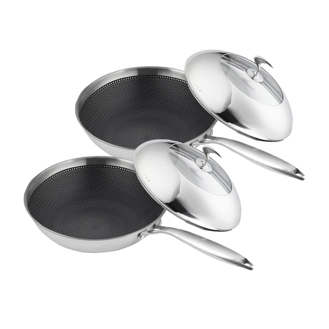 SOGA 2X 18/10 Stainless Steel Fry Pan 30cm Frying Pan Top Grade Cooking Non Stick Interior Skillet with Lid • LUZ-TRIFPR30X2