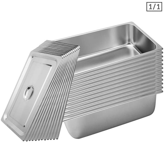 SOGA 12X Gastronorm GN Pan Full Size 1/1 GN Pan 20cm Deep Stainless Steel Tray With Lid • LUZ-GP5406wLidX12