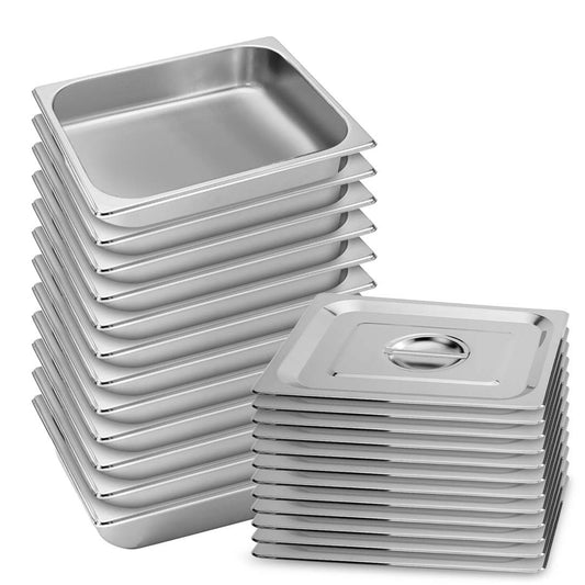 SOGA 12X Gastronorm GN Pan Full Size 1/2 GN Pan 6.5cm Deep Stainless Steel Tray with Lid • LUZ-GP5409wLidX12