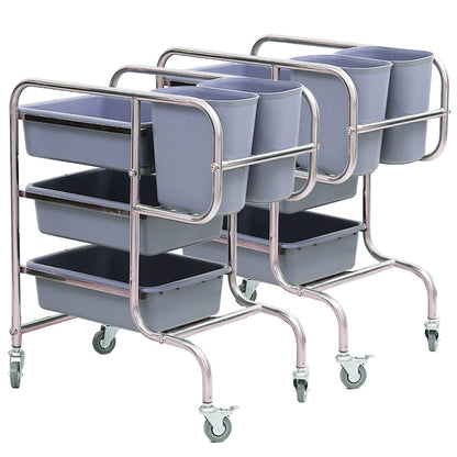 SOGA 2X 3 Tier Food Trolley Food Waste Cart Five Buckets Kitchen Food Utility 80x43x89cm Round • LUZ-FoodCart1212X2